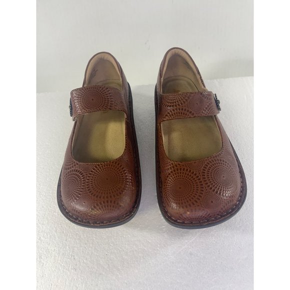 Alegria Paloma Clogs Women's size 9.5 Mary Jane Brown Leather Embossed Comfort - Picture 2 of 16